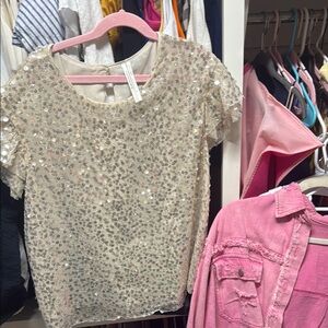 Anthropologie Sequin Blouse in Cream and Silver